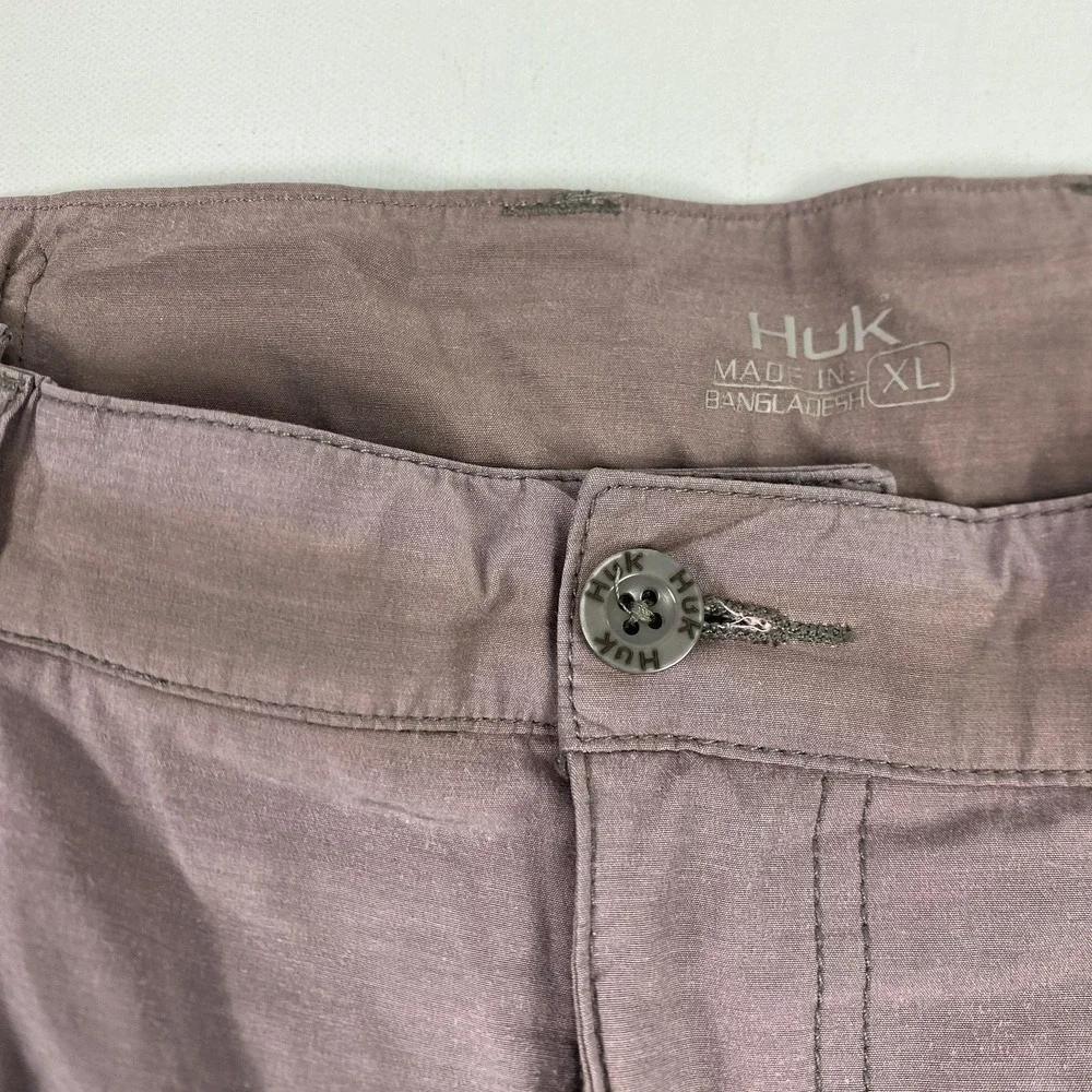 Huk Shorts Mens XL‎ Purple Brown Fishing Swim Trunks Lined Zip Pocket Stretch